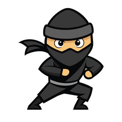 Shadowy Ninja in Stealth Pose. Mysterious Ninja Warrior in Cartoon Style
