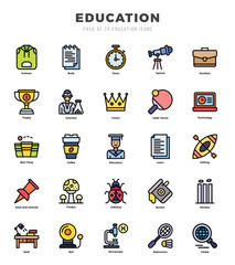Set of 25 Education Lineal Color Icons Pack.