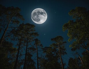 Fototapeta na wymiar Capture the beauty of a full moon rising above a dense forest canopy. 