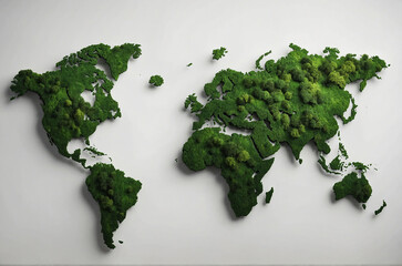 map of continent with grass on white background, nature environment