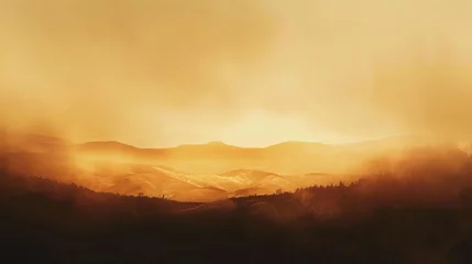 Fotobehang A dark golden brown gradient fills the overcast background of a light autumn sunset © Orxan