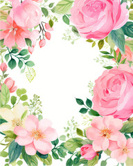 Vector watercolor banner with beautiful flowers framed