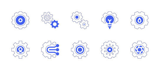Gear icon set. Duotone style line stroke and bold. Vector illustration. Containing gears, settings, connection, concept, maintenance, gear.