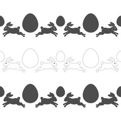 Set of horizontal seamless patterns with Easter bunny and eggs. Isolated vector objects on white background. - 791600584