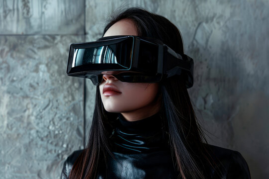 The girl in the viar glasses. The concept of progress