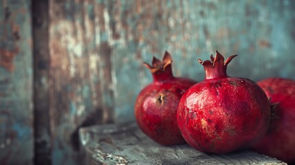 Pomegranate fruit on wooden vintage background - Powered by Adobe