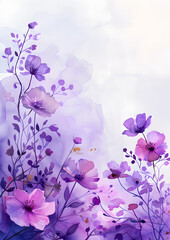 Fototapeta na wymiar Watercolor painting of purple flowers on white background