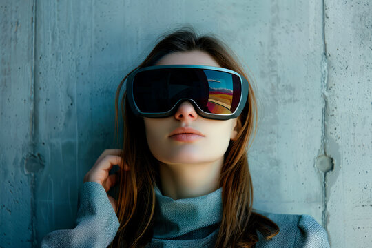 The girl in the viar glasses. The concept of progress