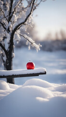 Winter apple on snow