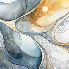 Schilderijen op glas Watercolor ink sketch abstract organic shapes,  soft lines texture paper, closeup macro view low angle copyspace blank empty background pattern © Lenhard