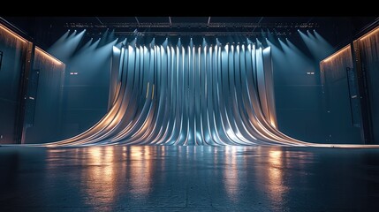 A conference stage, the screen has to be rippled, big stage. Generative AI.