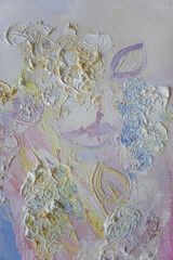 Decorative oil paint brush strokes structure. Gentle neutral abstract flowers vertical background.