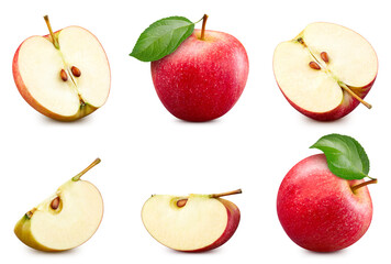 Composition of many red apple. Red apple isolated on white background. Professional studio macro shooting
