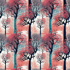 stylized trees seamless pattern, japanese style floral background, fashion print, original decoration