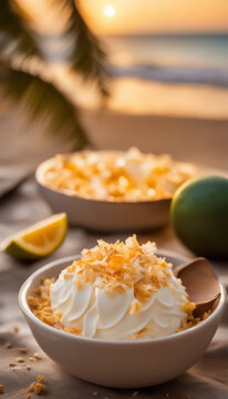 Creamy Lemon Coconut Dessert on Beach