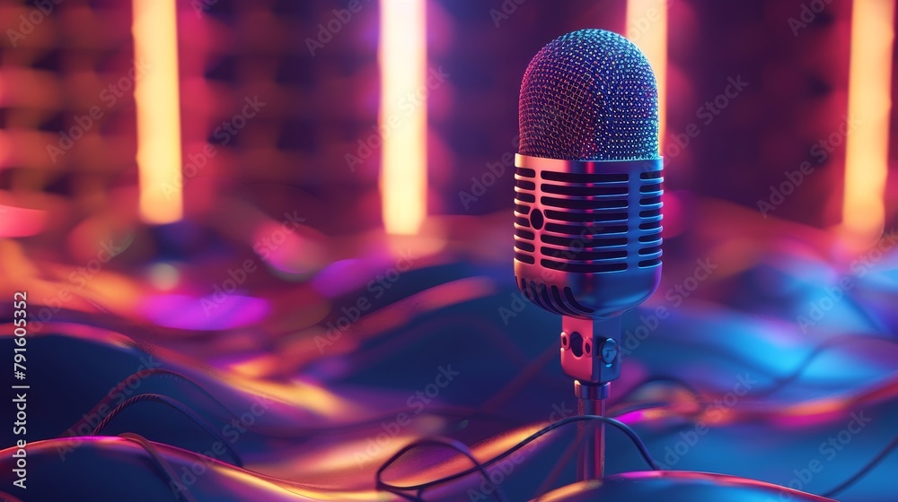 Poster A 3d model of a microphone with a dynamic abstract background  AI generated illustration