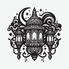 Fantasy style lantern for islamic celebration black & white vector