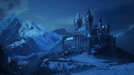 Poster Old historic medieval fantasy castle in snow  © UsamaR