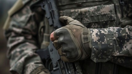 Fototapeta premium The weight of a gun in a soldiers hand AI generated illustration