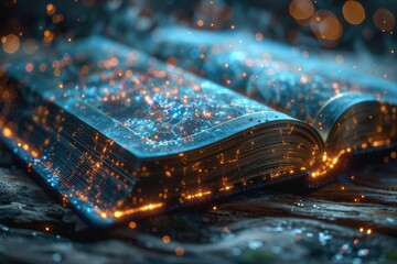 An open book with magic glowing light