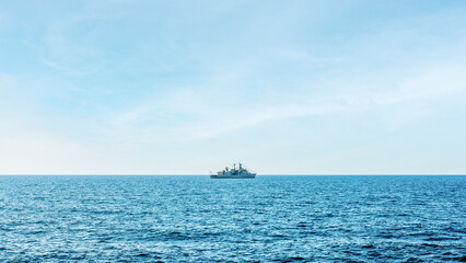 A greek navy battleship in the open sea.