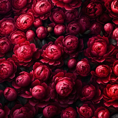 Abstract background with lot of red peonies. Background and textures.
