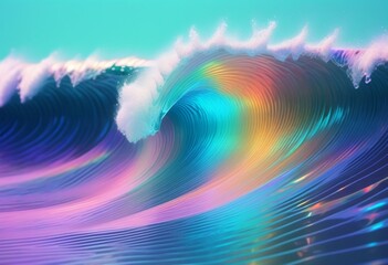Ocean wave art rainbow color art illustration, AI generated