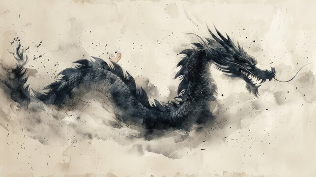 Chinese dragon brushstroke set vector