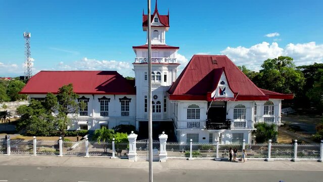 Kawit, Cavite, Philippines - Mar 28, 2024: Zoom out view of Aerial of Emilio Aguinaldo Shrine and Freedom Park.