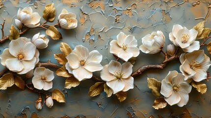 Elegant Cherry Blossom Petal Arrangement with Gold Foil Accents