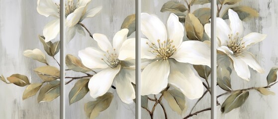 Vertical Branches with White Flowers Wall Decoration