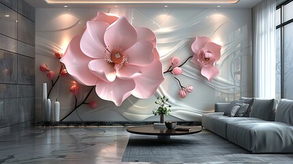 Contemporary Living Room with Artistic Floral Installation