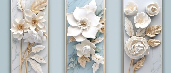 Fototapeta na wymiar Floral Wall Art Collection: Elegant Decorative Panels for Modern Home Décor