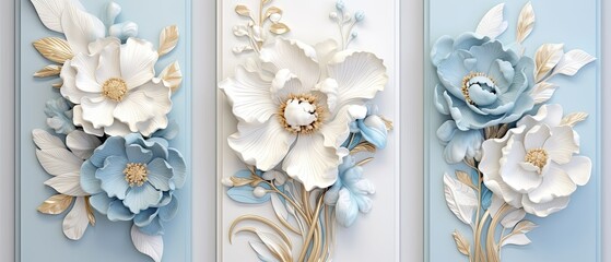 Elegant Floral Wall Panels for Home or Commercial Decor - obrazy, fototapety, plakaty