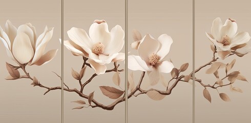 Elegant White Magnolia Wallpaper Design for Interior Decor