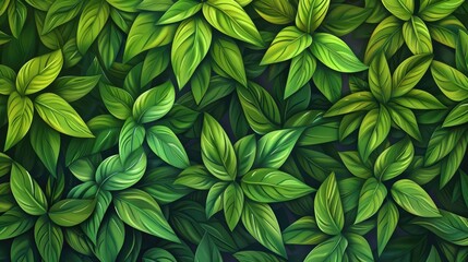 Spring Green Leaves and Tree Branches in Abstract Background. Colorful Tropical Flora Illustration