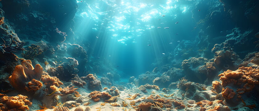 64k, 8k widescreen, wallpaper, amazing scene, Underwater Diver Explores Vibrant Coral Reef in the Tropical Sea