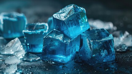 Blue ice cubes. Generative AI
