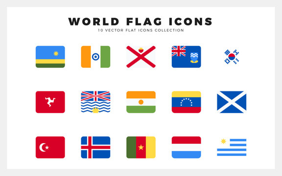15 World Flags Rounded Square. icons Pack. vector illustration.