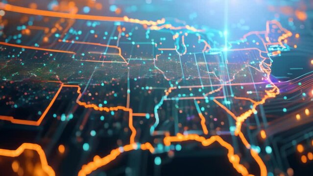 Digital Dominion: Illuminated States in Turquoise. Generative ai