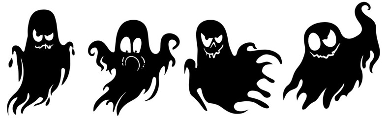 Set of clip art cartoon ghosts in silhouette 
