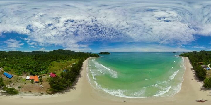 Aerial drone of Beautiful sea landscape beach with turquoise water. Borneo, Malaysia. Bavang Jamal Beach. VR 360.
