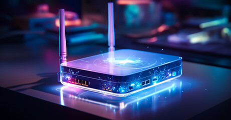 High-Speed 5G Router Banner: Next-Gen Home Network Device for Secure, High-Bandwidth Online Communication and Data Transmission