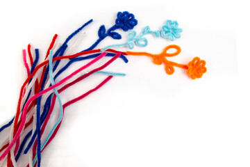 Many Pipe cleaner fluffy wires flowers  isolated on white background