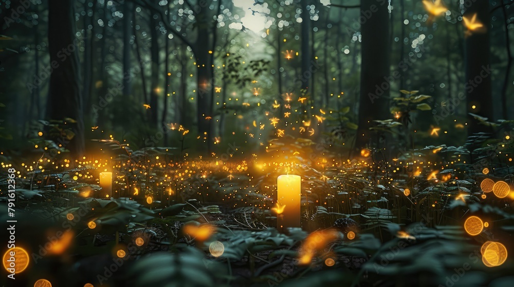 Poster a fireflies at forest. generative ai.
