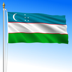 Uzbekistan, official national waving flag, asiatic country, vector illustration
