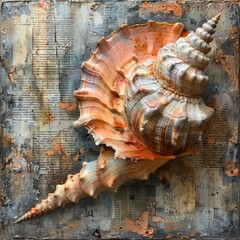 Mixed madia painting of a whimsical sea shell