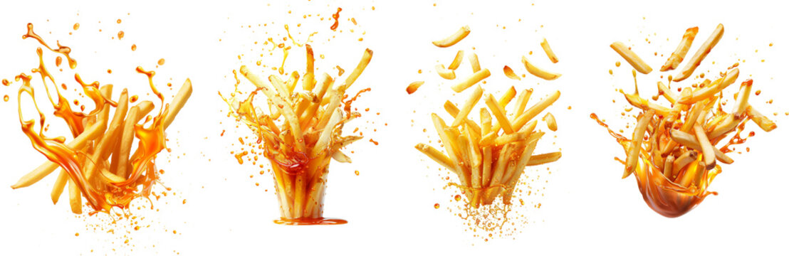 Set of delicious french fries isolated on transparent background