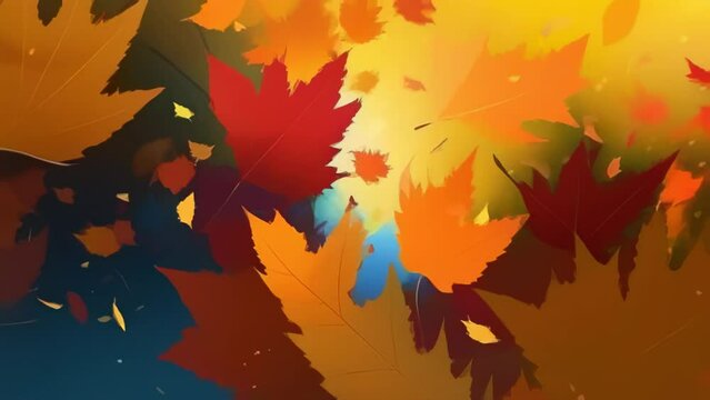 Autumn yellow and orange falling leaves, autumn animation background