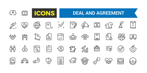 Fototapeta na wymiar Deal And Agreement Line Icons Collection, Big Ui Icon Set In A Flat Design, Thin Outline Icons Pack, Vector Illustration